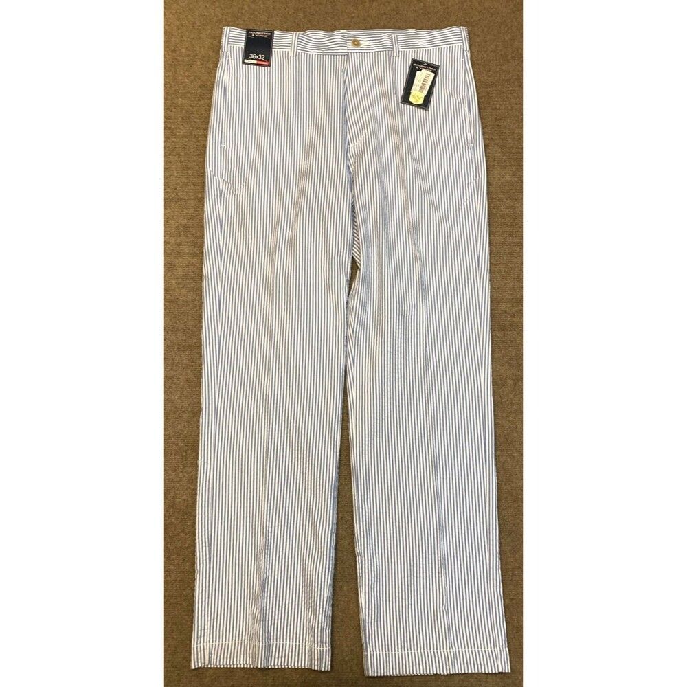 Roundtree & Yorke Pants Mens 36x32 Seersucker Flat Front Straight Leg Preppy